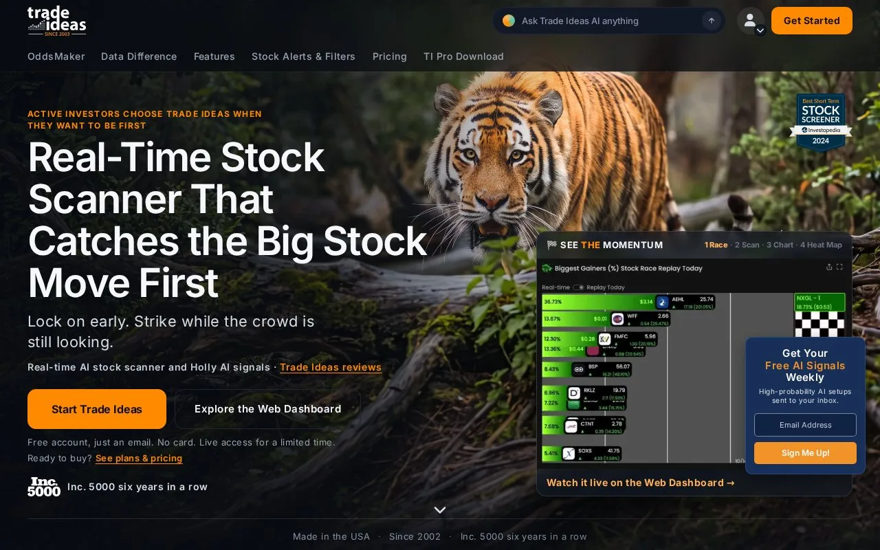 Screenshot of the Trade Ideas homepage