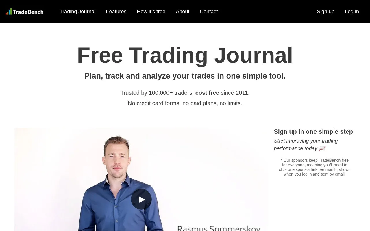 Screenshot of the TradeBench homepage