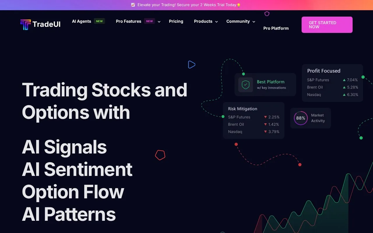 Screenshot of the TradeUI homepage