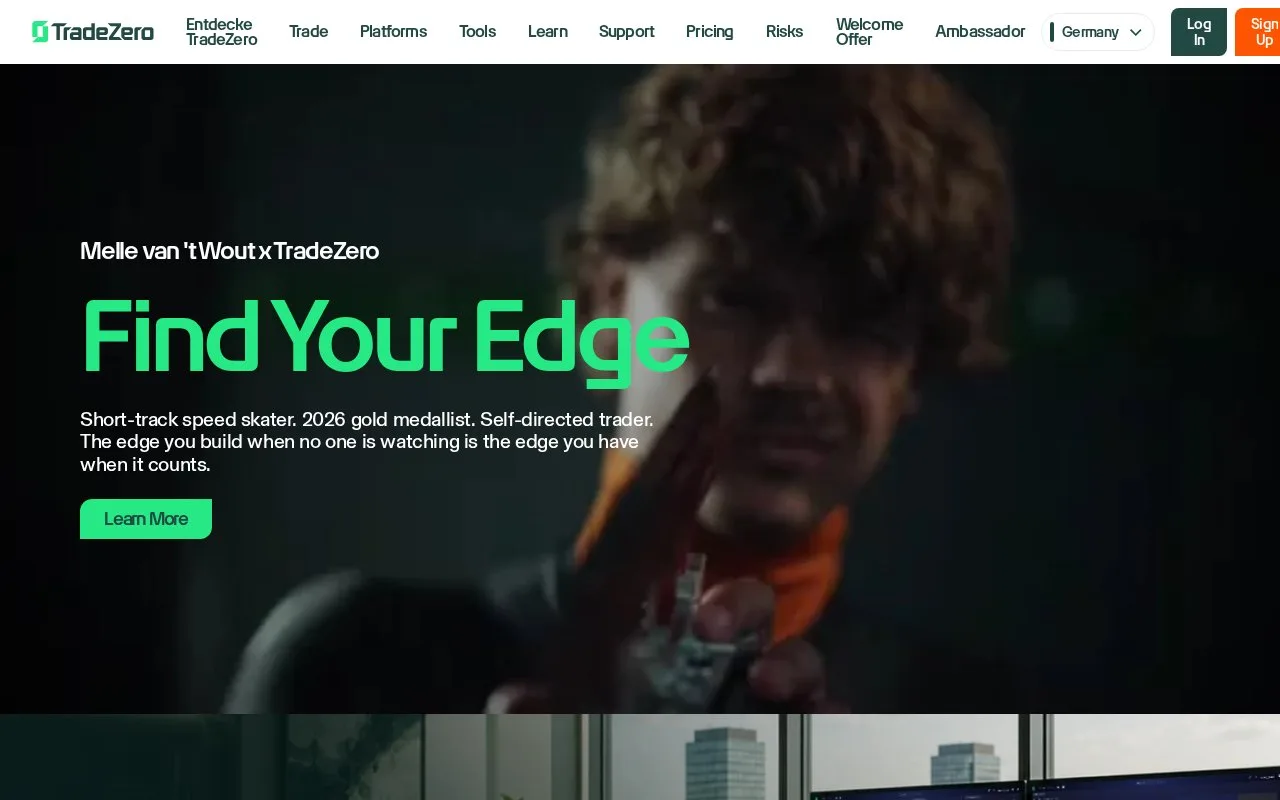 Screenshot of the TradeZero homepage
