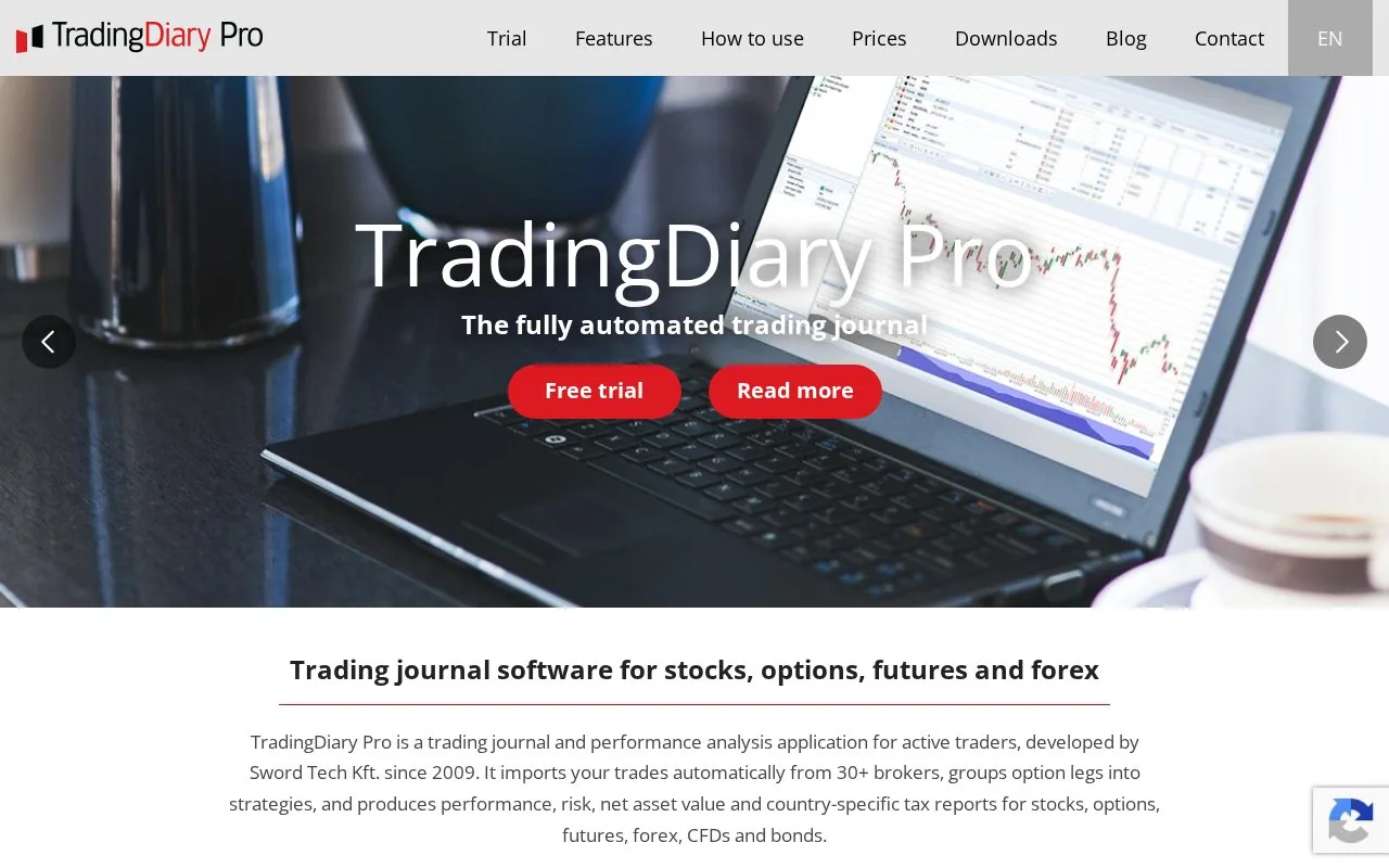 Screenshot of the TradingDiary Pro homepage