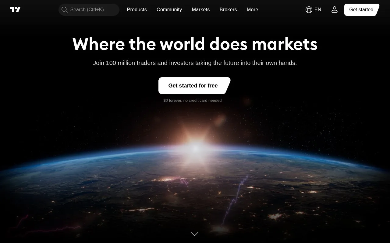 Screenshot of the TradingView homepage