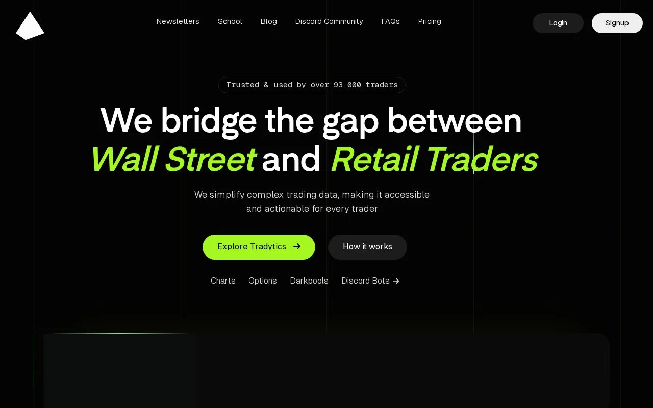 Screenshot of the Tradytics homepage