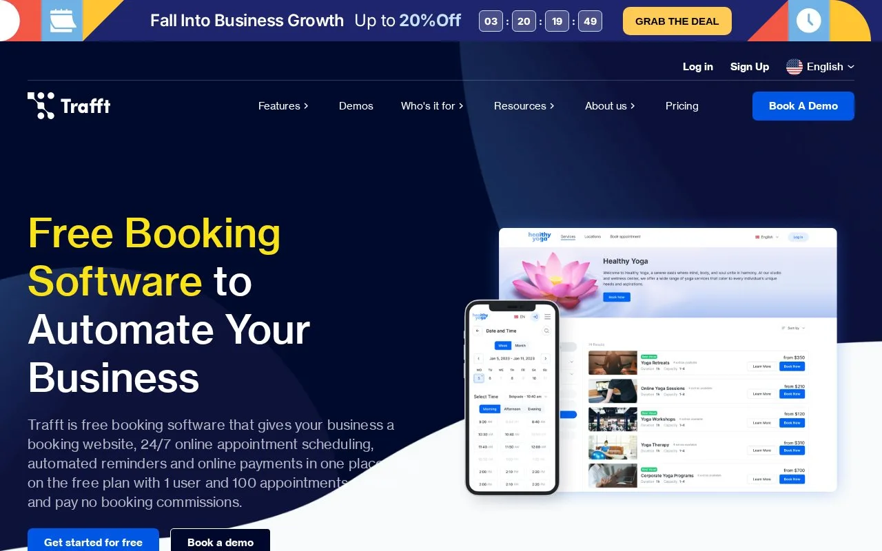 Screenshot of the Trafft homepage