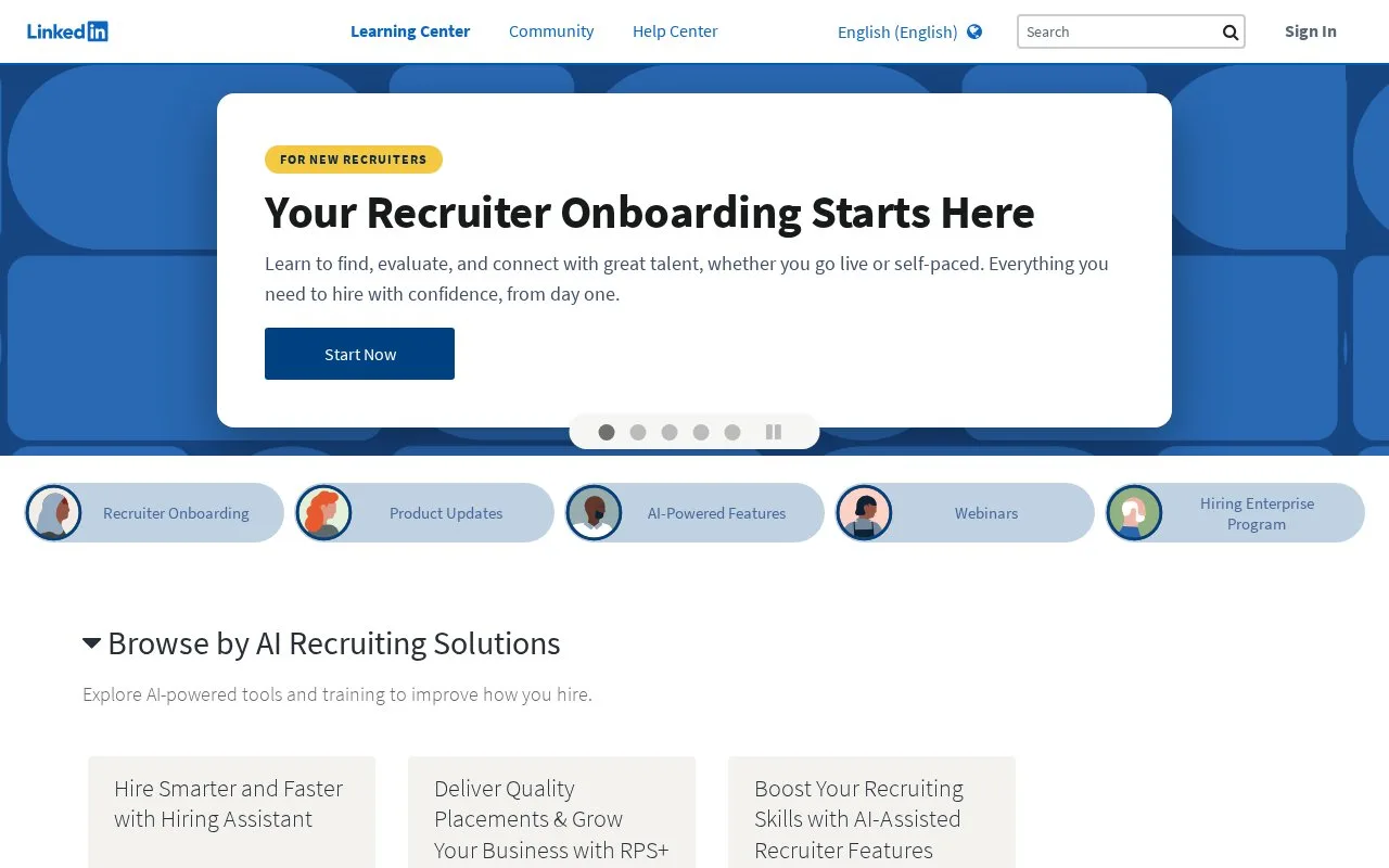 Screenshot of the LinkedIn Talent Solutions Learning Center homepage