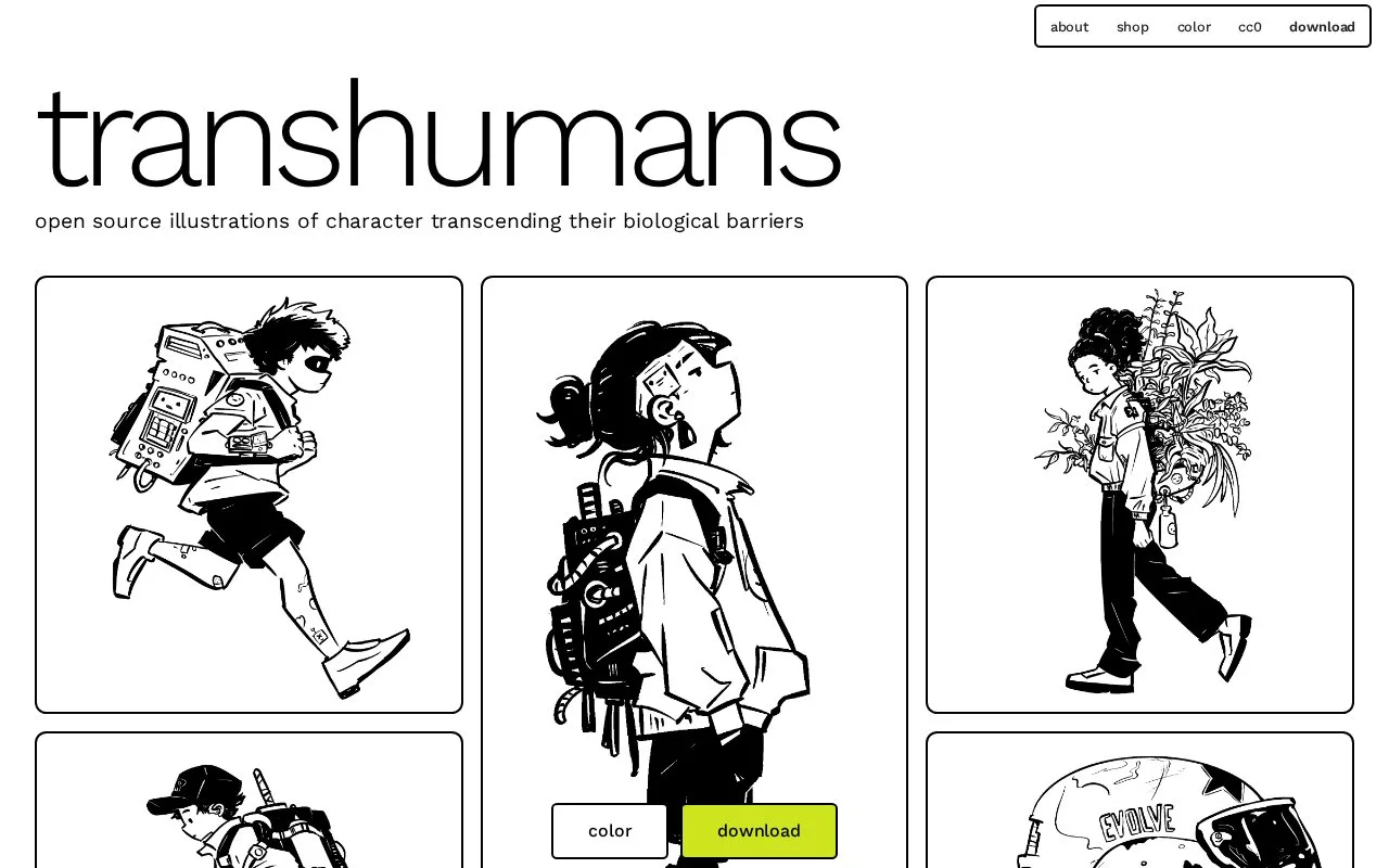Screenshot of the Transhumans homepage