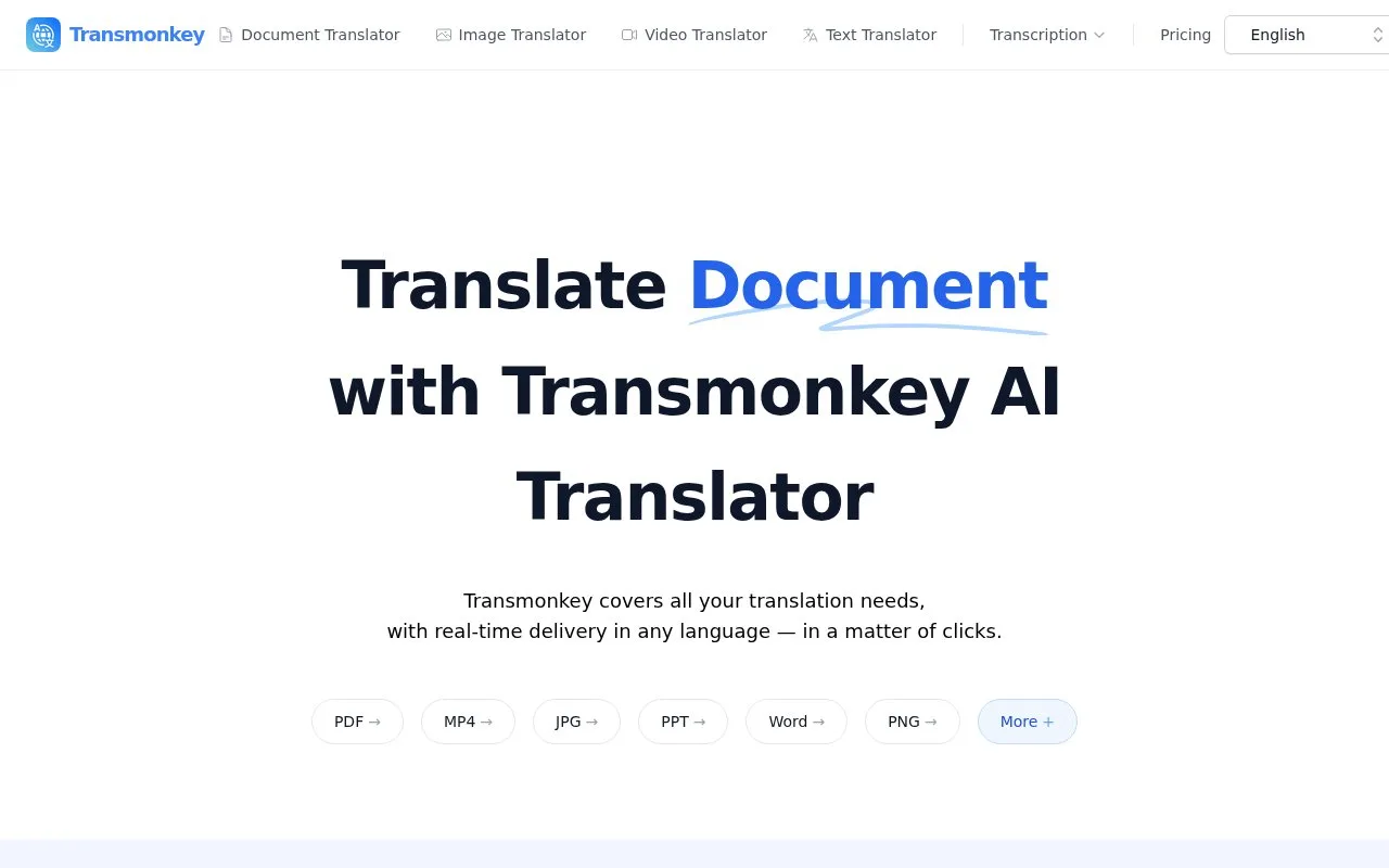 Screenshot of the Transmonkey homepage