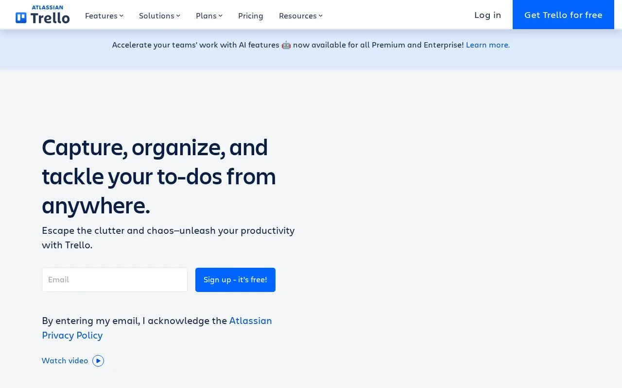 Screenshot of the Trello homepage