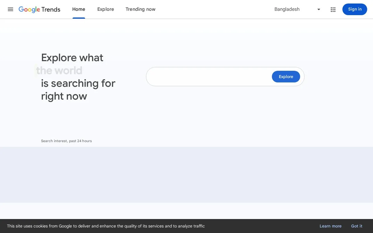 Screenshot of the Google Trends homepage