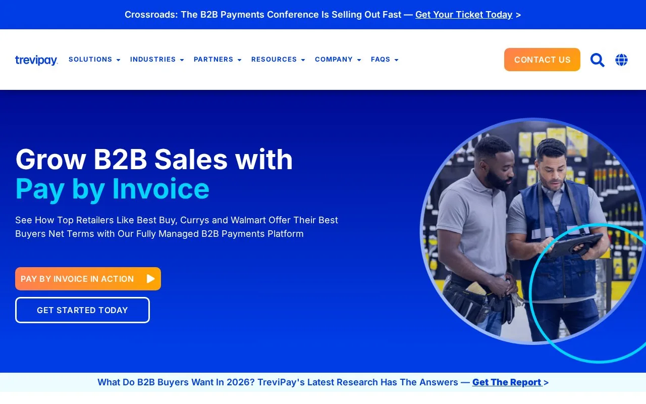 Screenshot of the TreviPay homepage