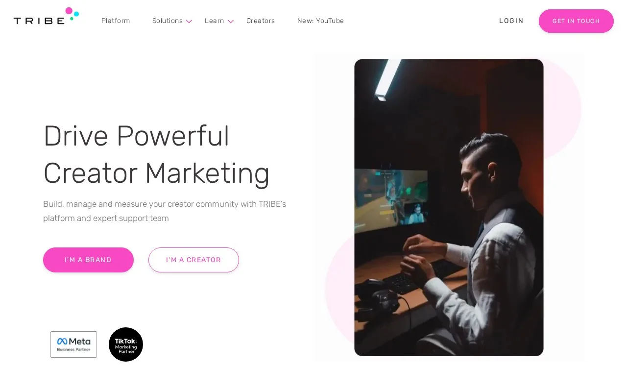 Screenshot of the TRIBE homepage