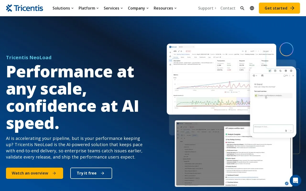 Screenshot of the Tricentis NeoLoad homepage
