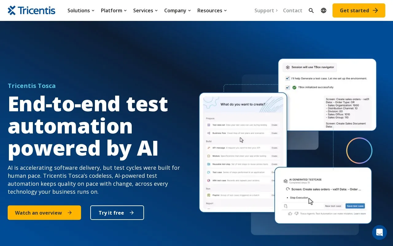 Screenshot of the Tricentis Tosca homepage