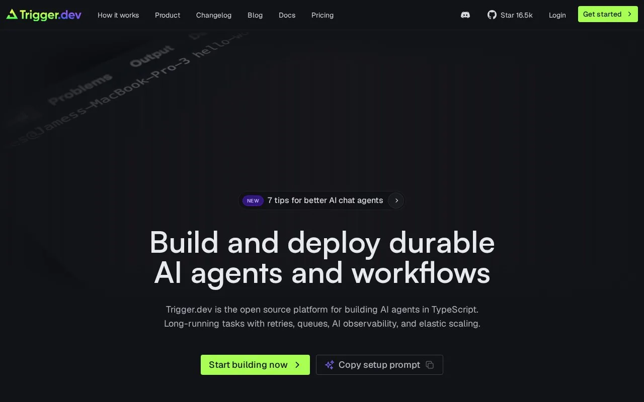 Screenshot of the Trigger.dev homepage
