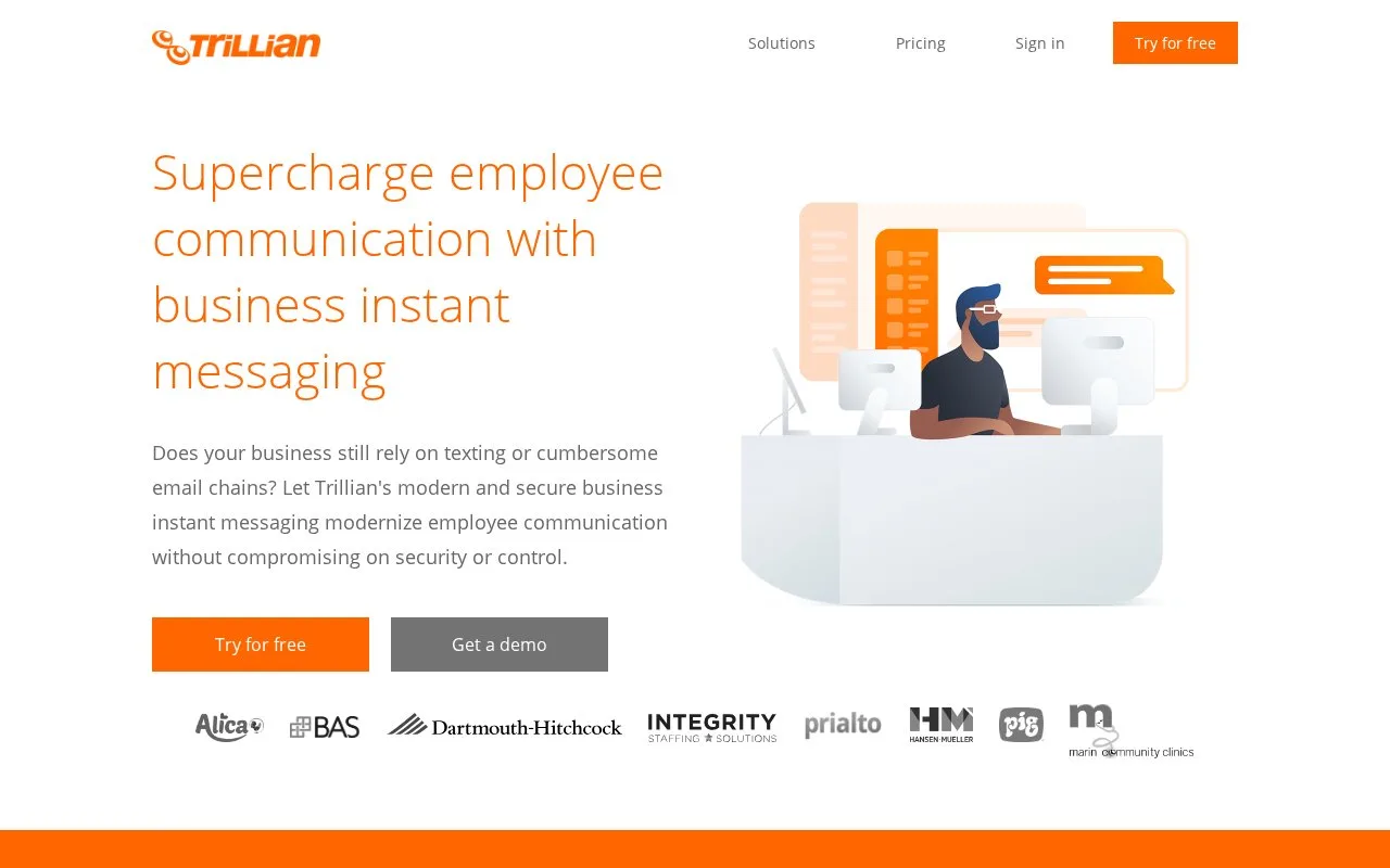 Screenshot of the Trillian for Business homepage