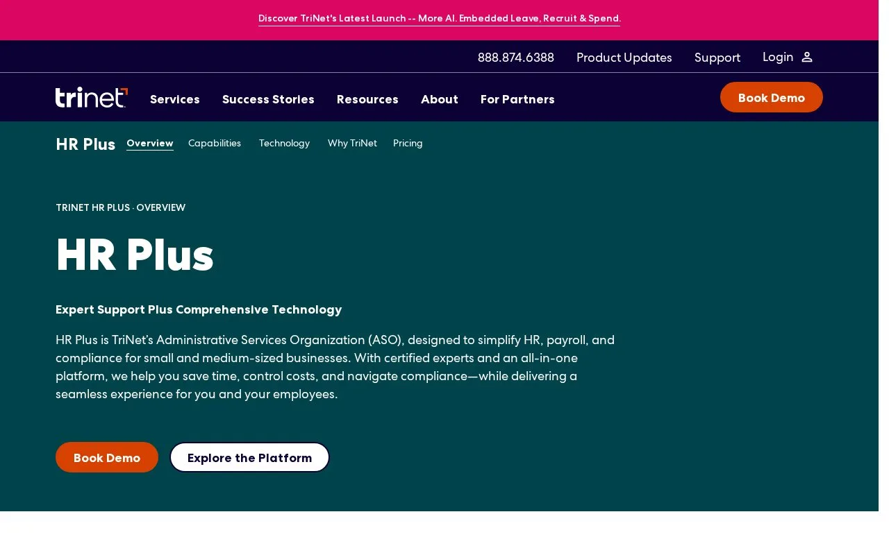 Screenshot of the TriNet HR Plus homepage