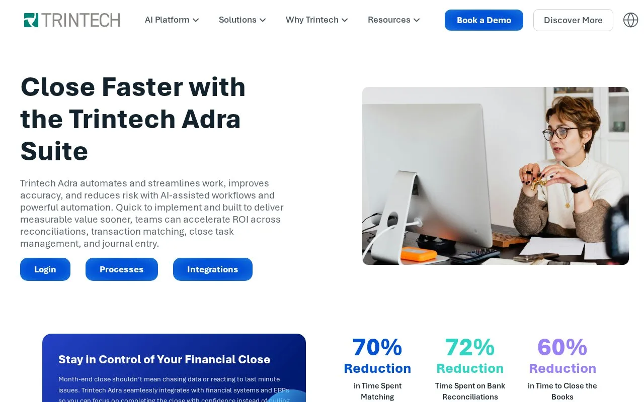 Screenshot of the Trintech Adra homepage