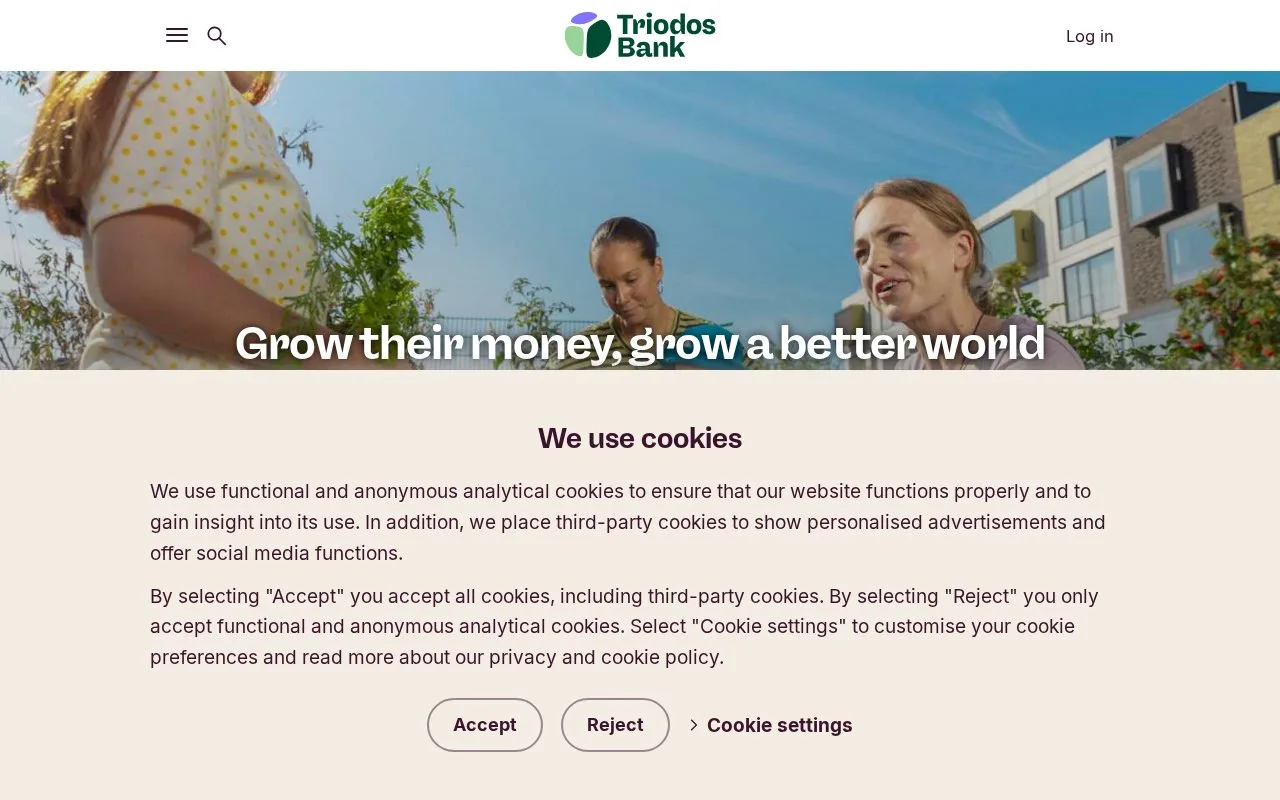 Screenshot of the Triodos Bank homepage