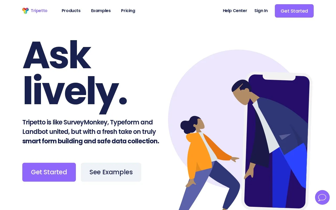 Screenshot of the Tripetto homepage