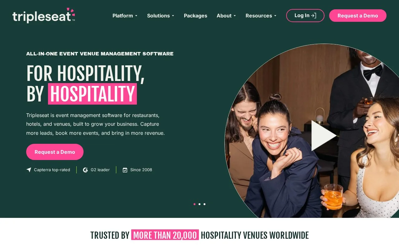 Screenshot of the Tripleseat homepage