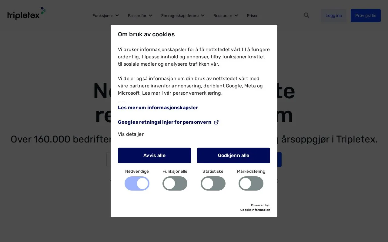 Screenshot of the Tripletex homepage