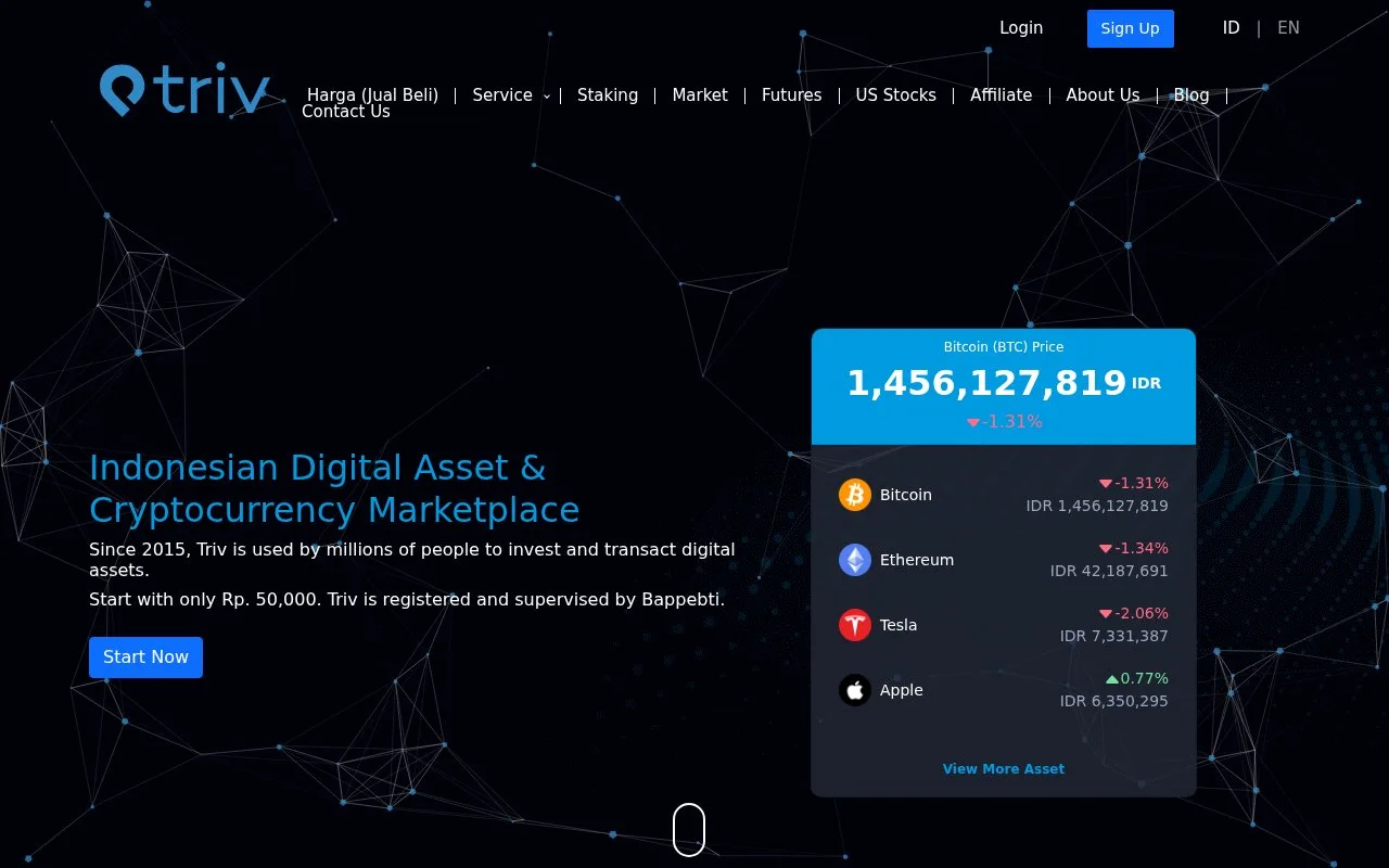 Screenshot of the Triv homepage