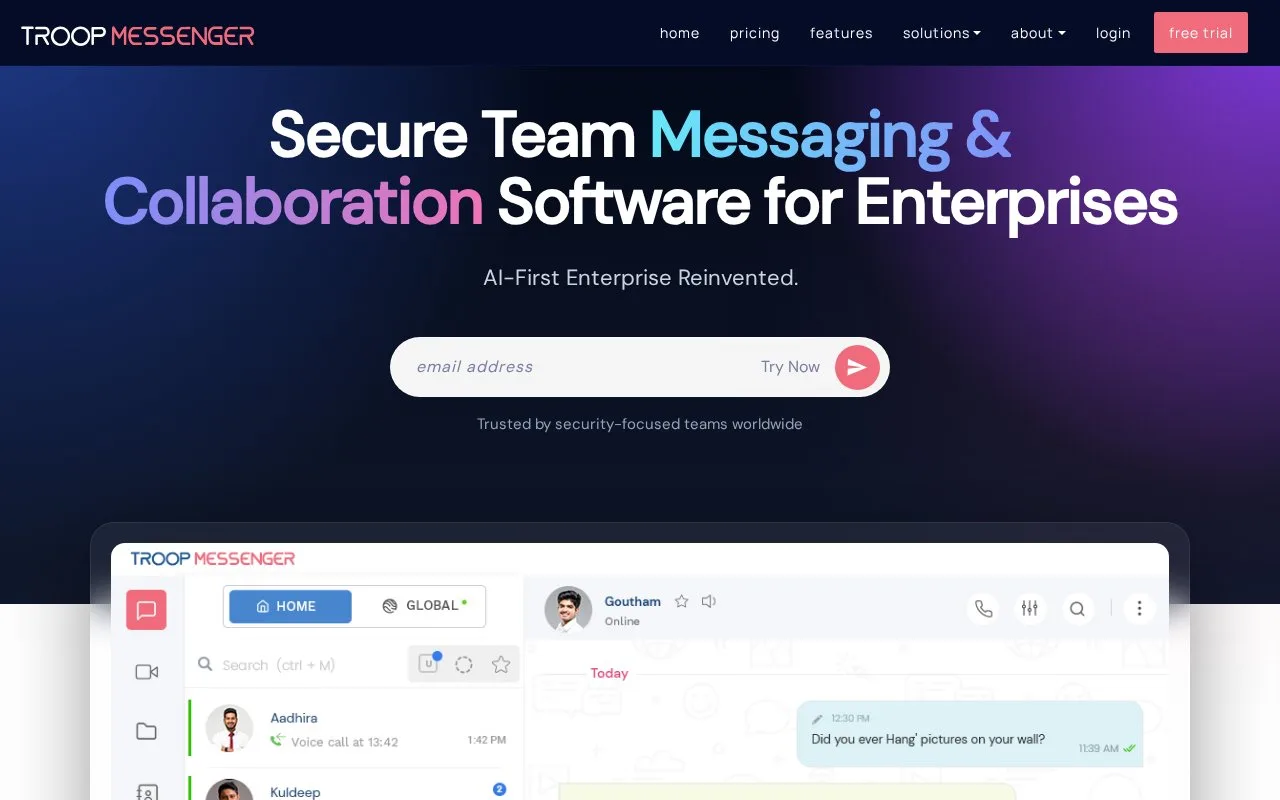 Screenshot of the Troop Messenger homepage