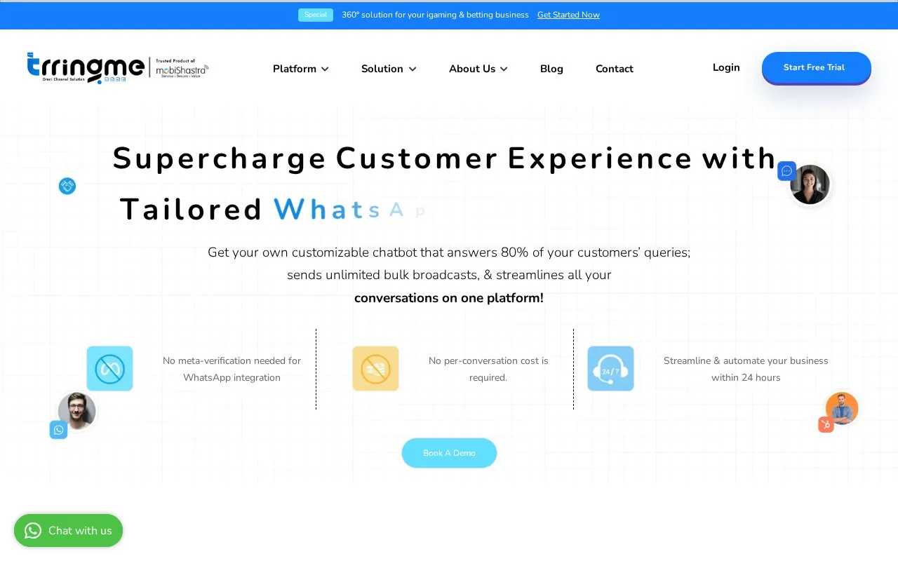 Screenshot of the Trring Me homepage
