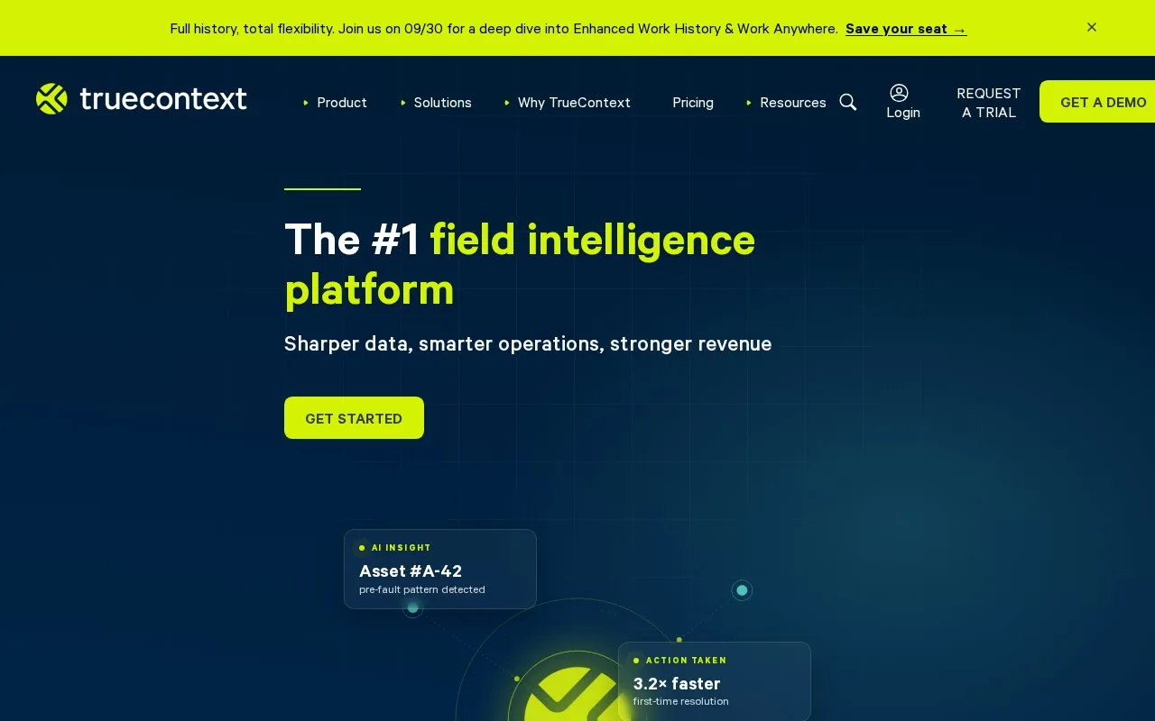 Screenshot of the TrueContext homepage