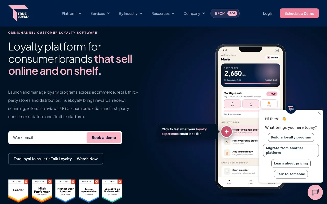 Screenshot of the TrueLoyal homepage