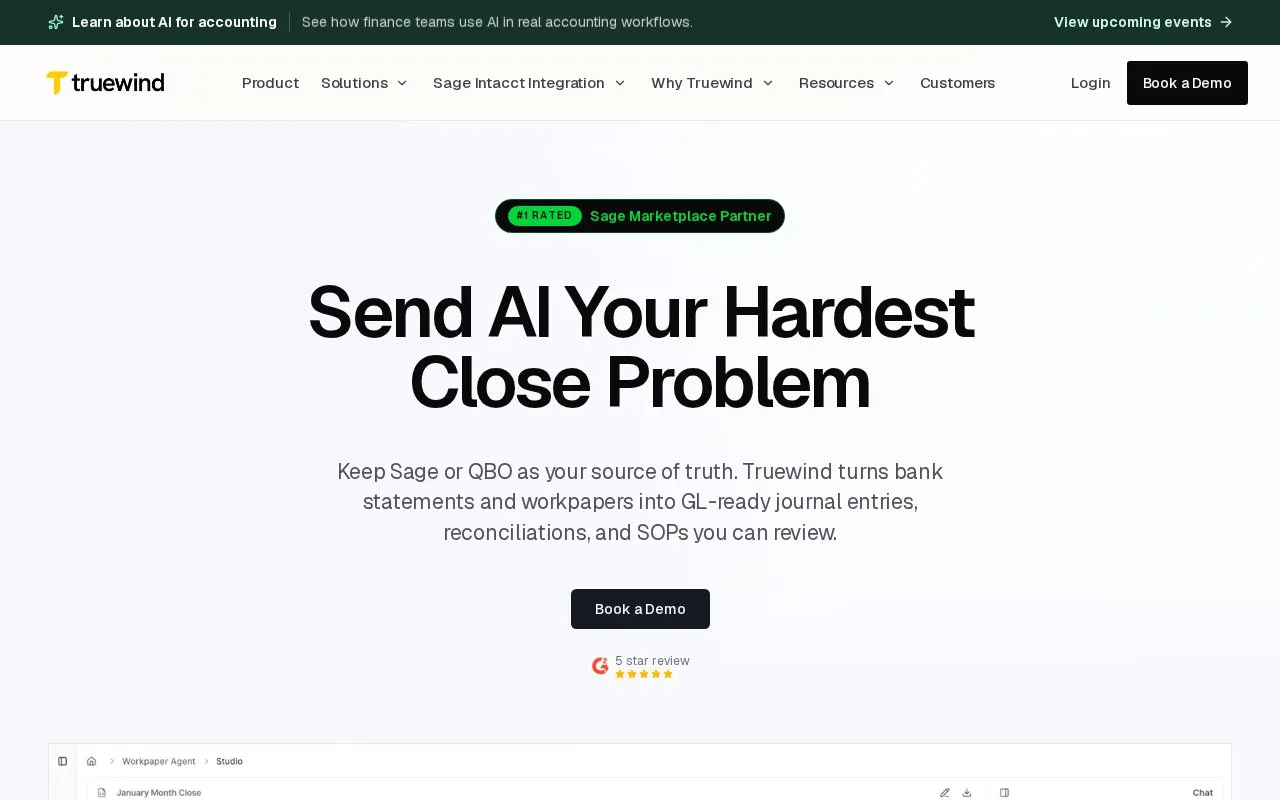 Screenshot of the Truewind homepage