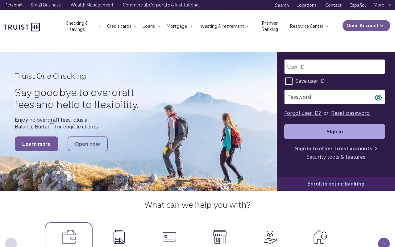 Screenshot of the Truist homepage