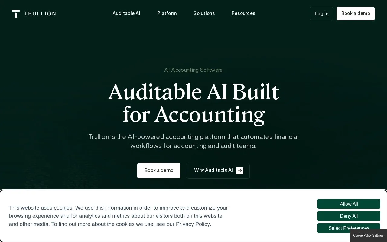 Screenshot of the Trullion homepage