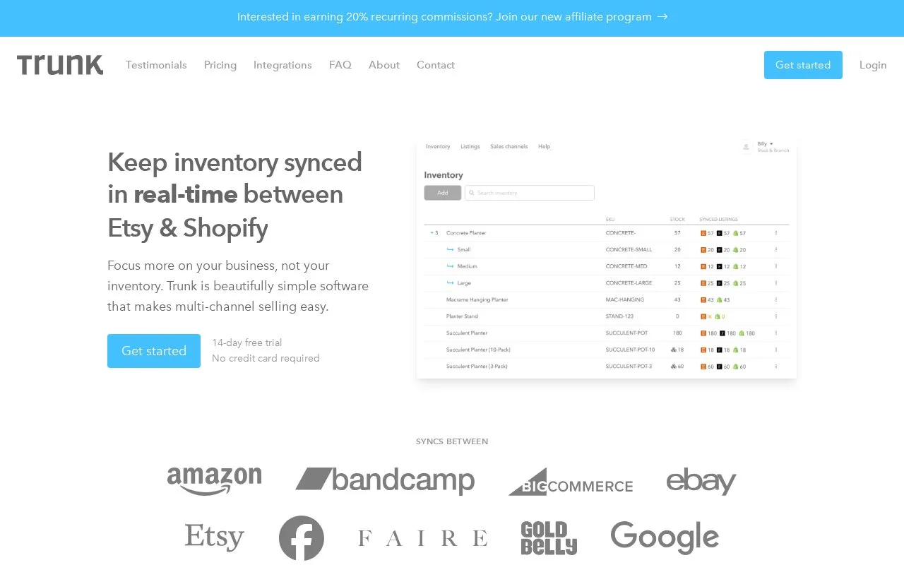 Screenshot of the Trunk homepage