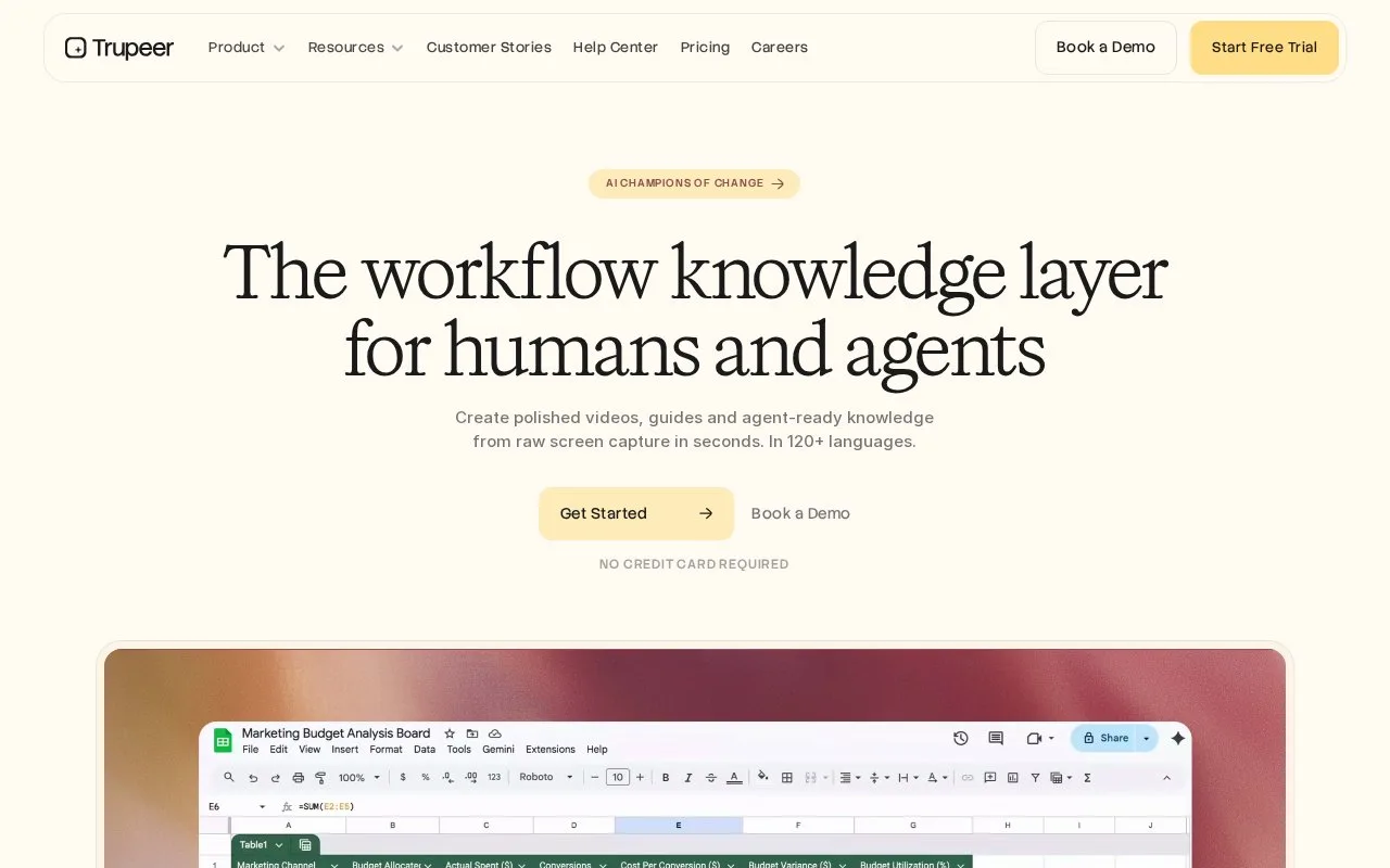 Screenshot of the Trupeer homepage