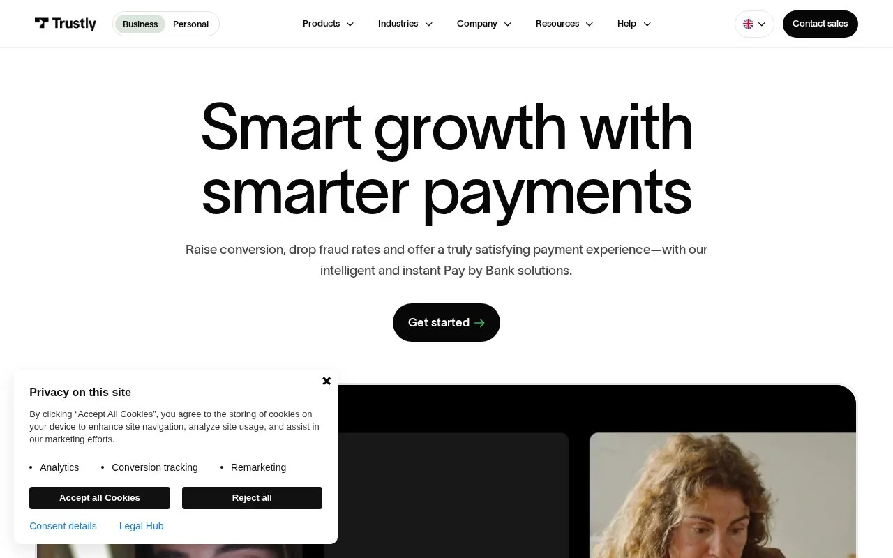 Screenshot of the Trustly homepage