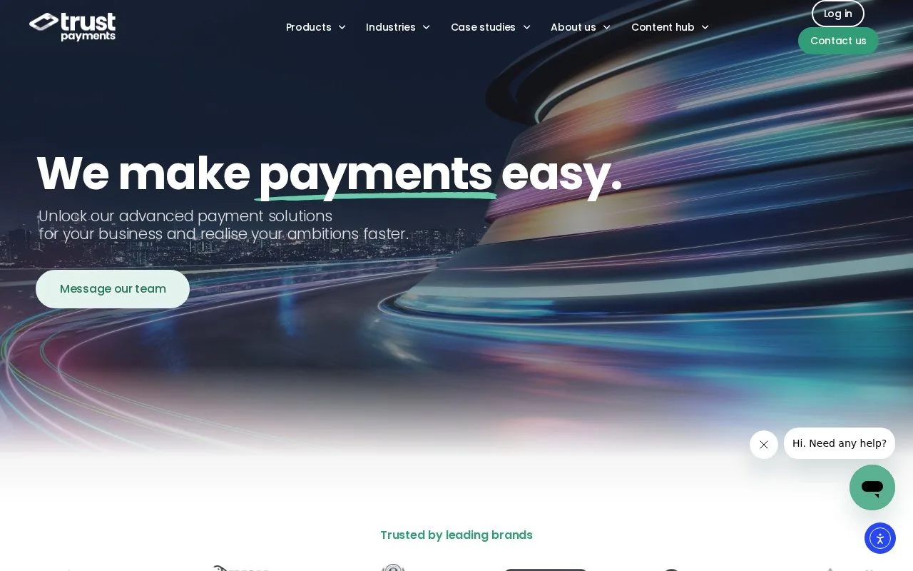 Screenshot of the Trust Payments homepage