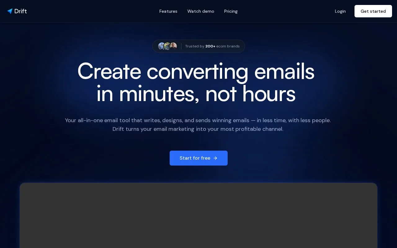 Screenshot of the Drift homepage