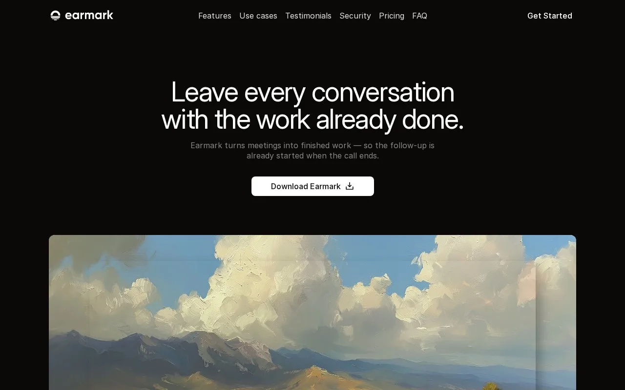 Screenshot of the Earmark homepage