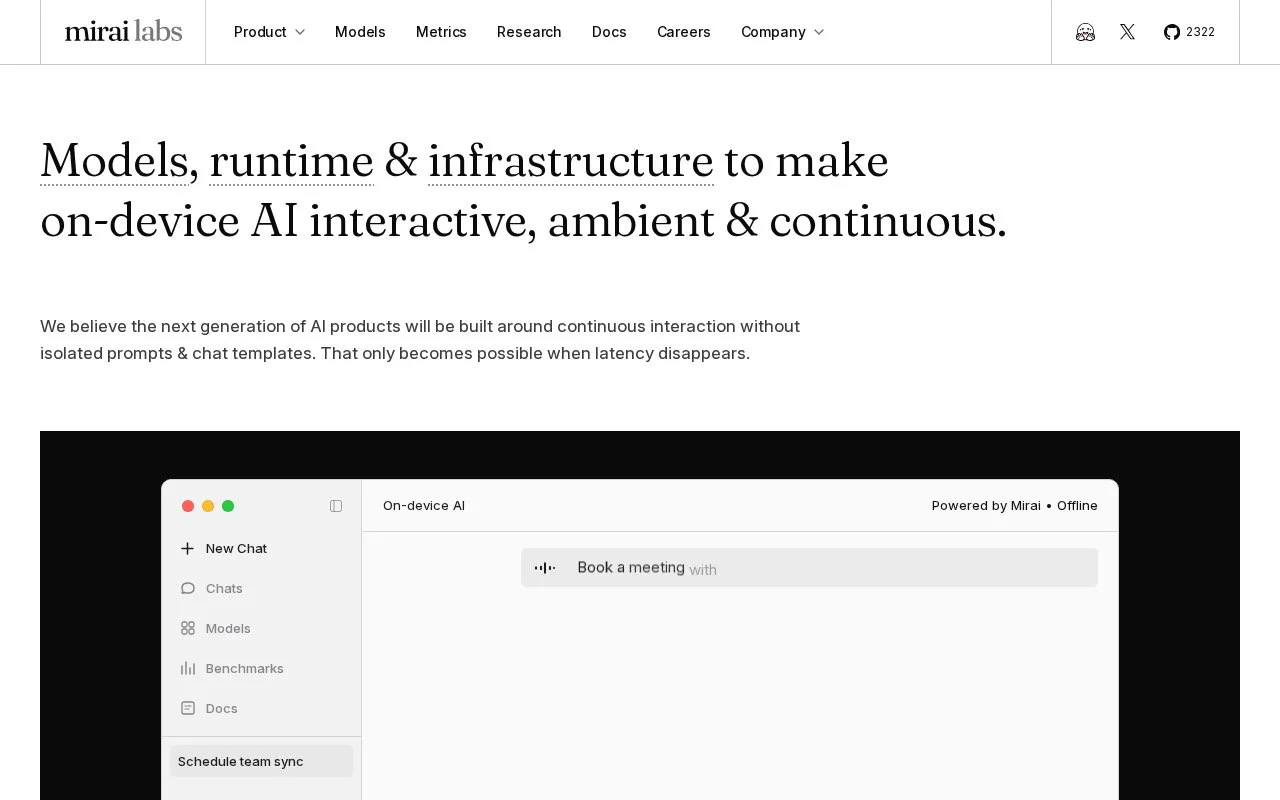 Screenshot of the Mirai Labs homepage