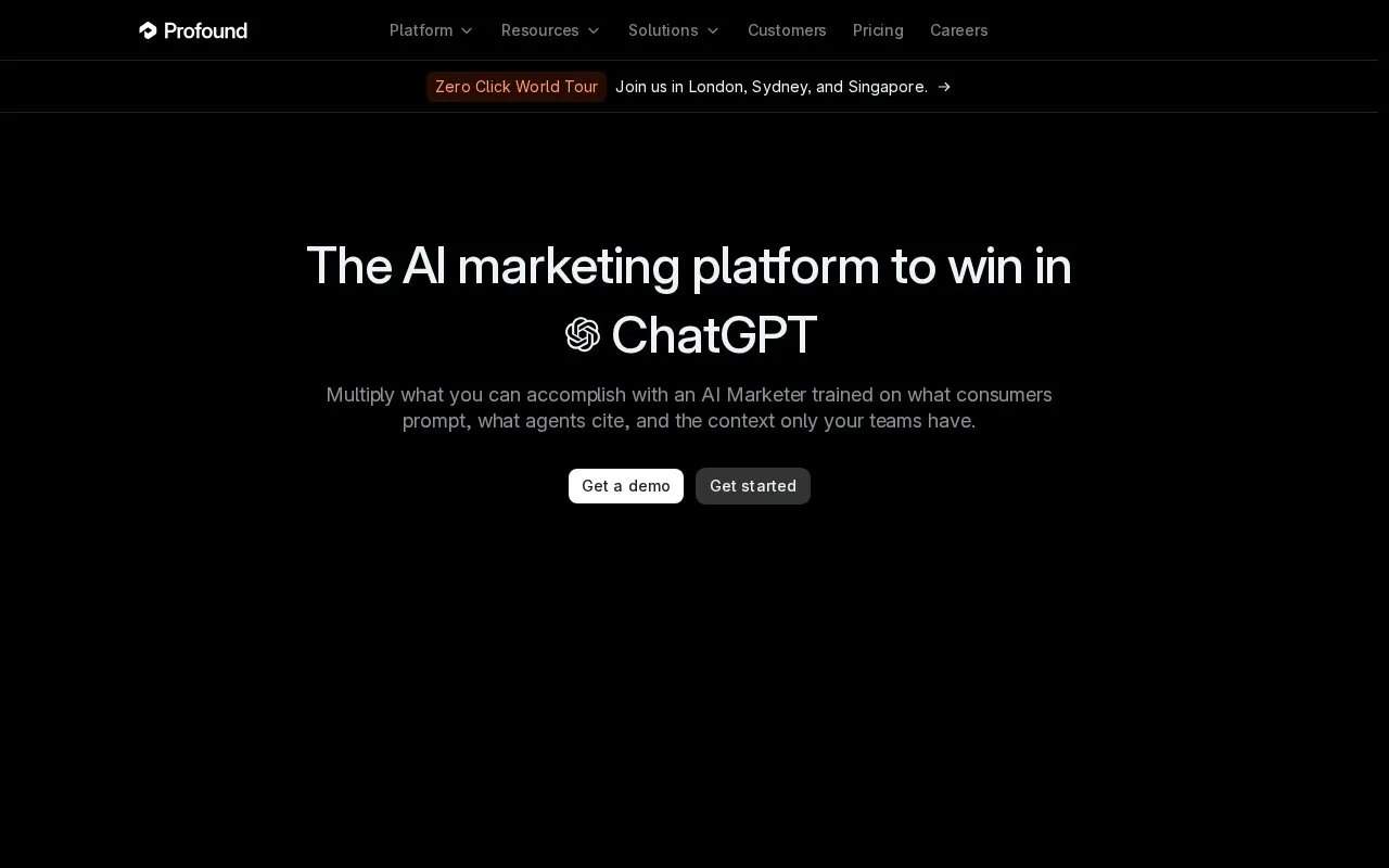 Screenshot of the Profound homepage