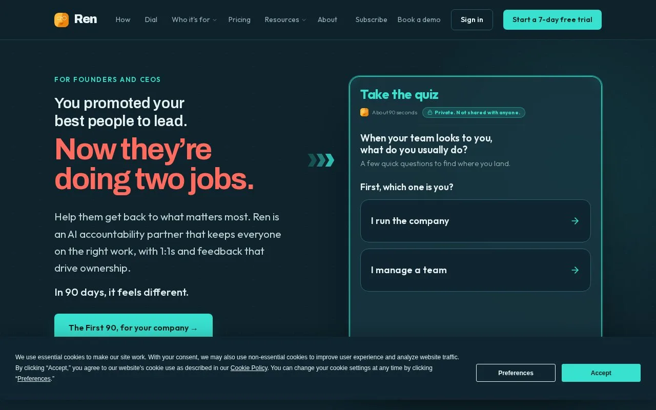 Screenshot of the Ren homepage