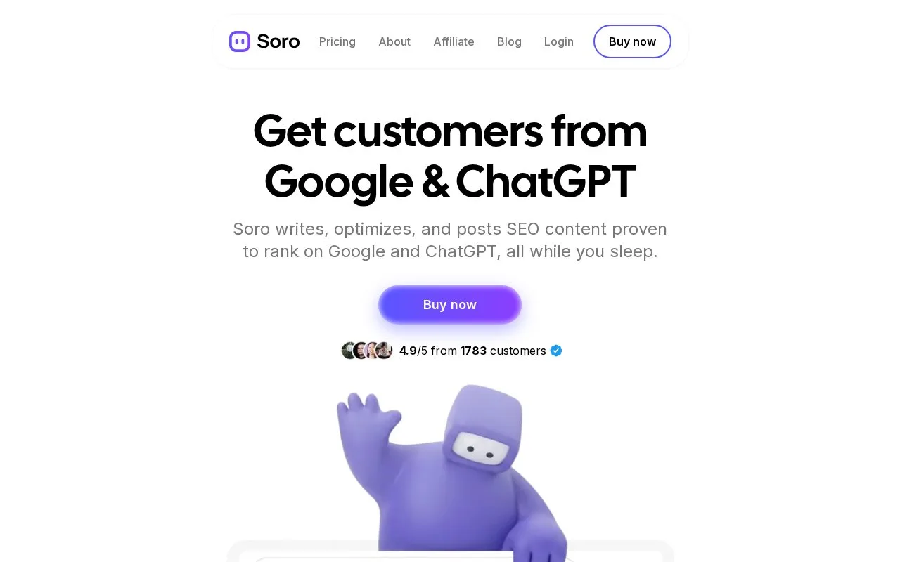 Screenshot of the Soro homepage