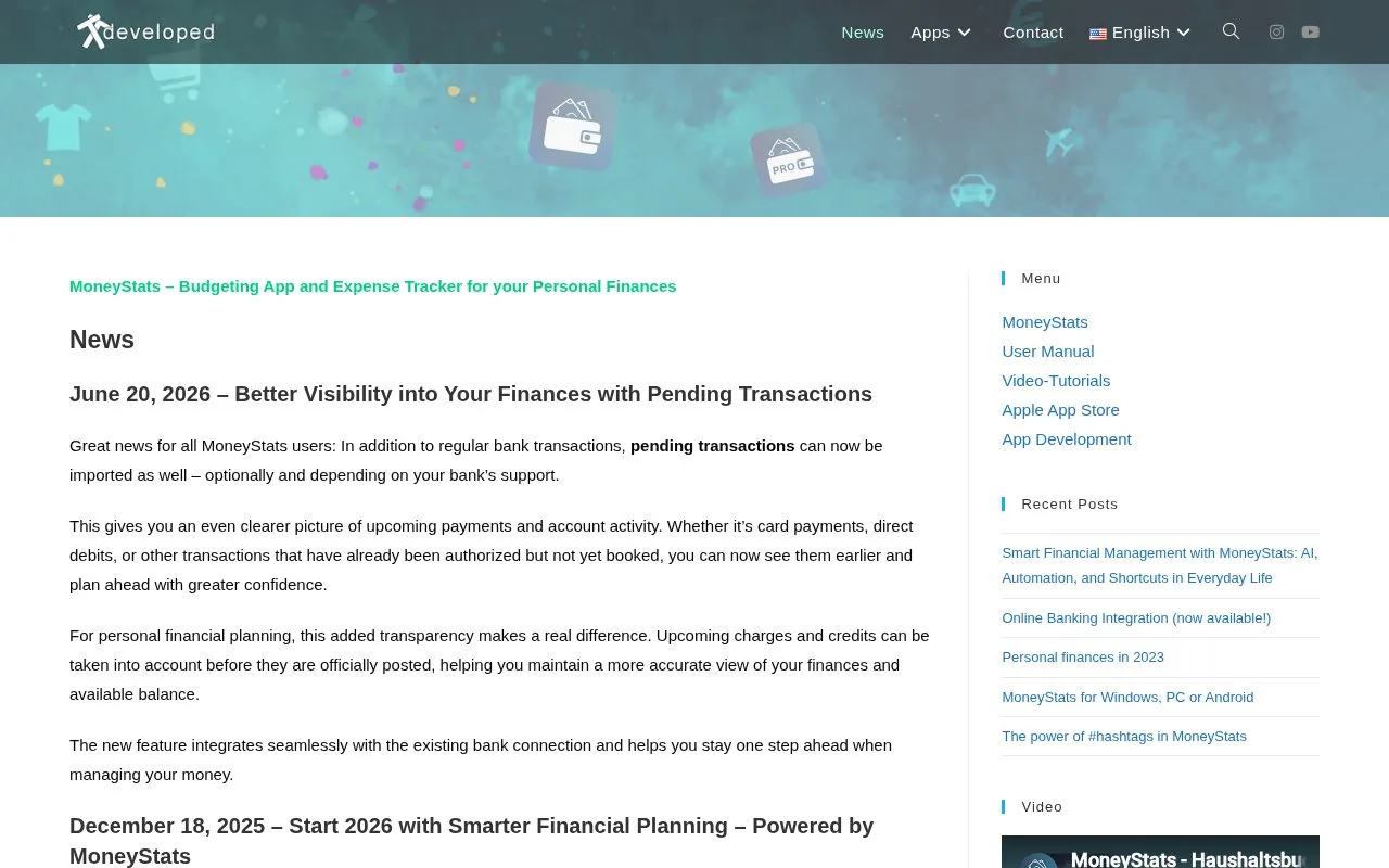 Screenshot of the MoneyStats homepage