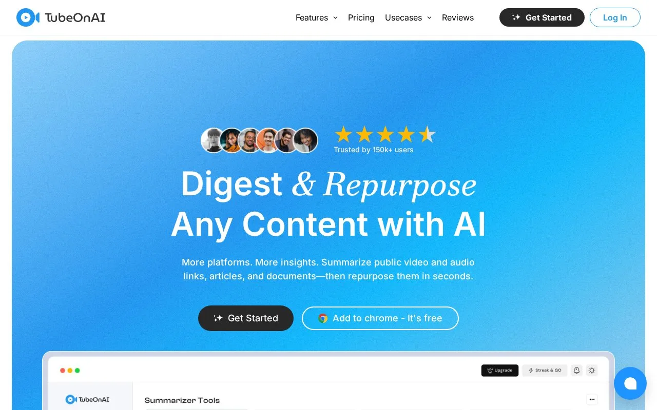 Screenshot of the TubeOnAI homepage
