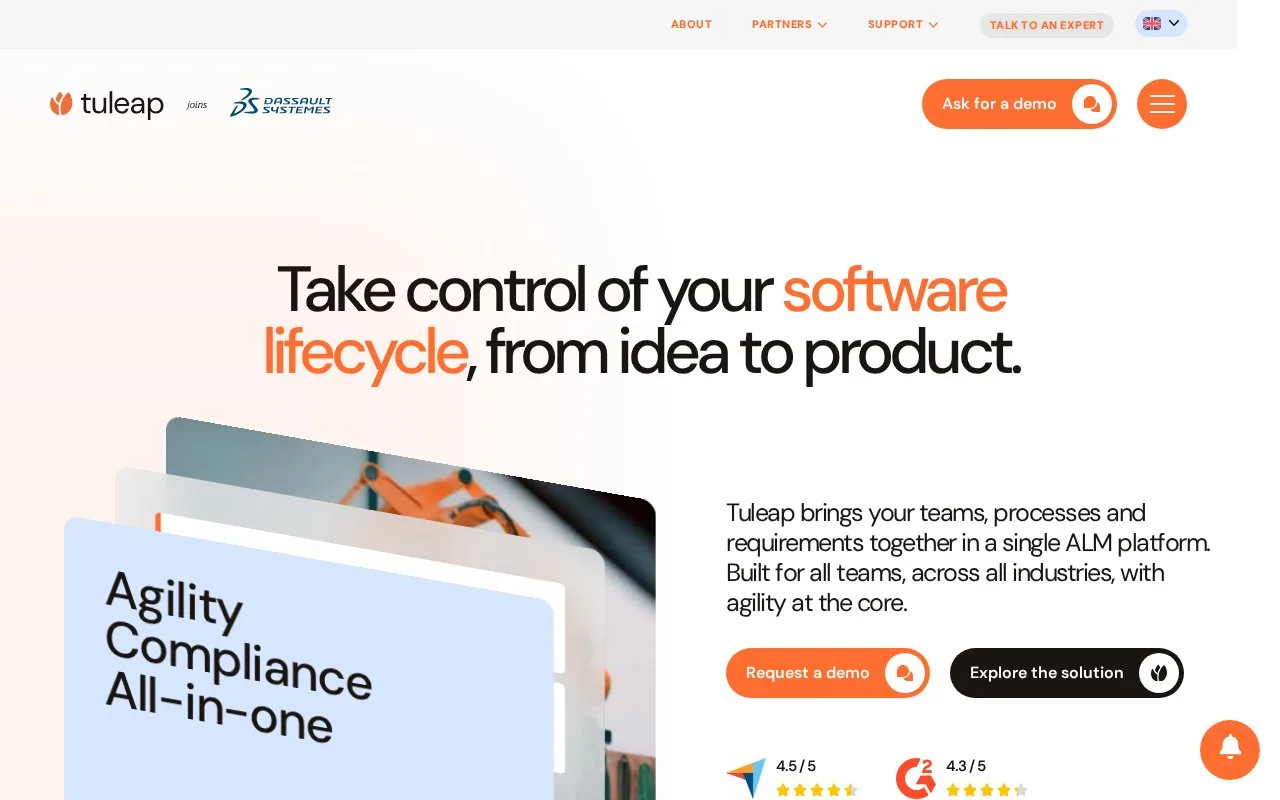 Screenshot of the Tuleap homepage