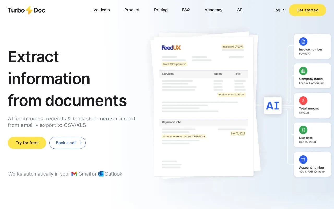 Screenshot of the TurboDoc homepage