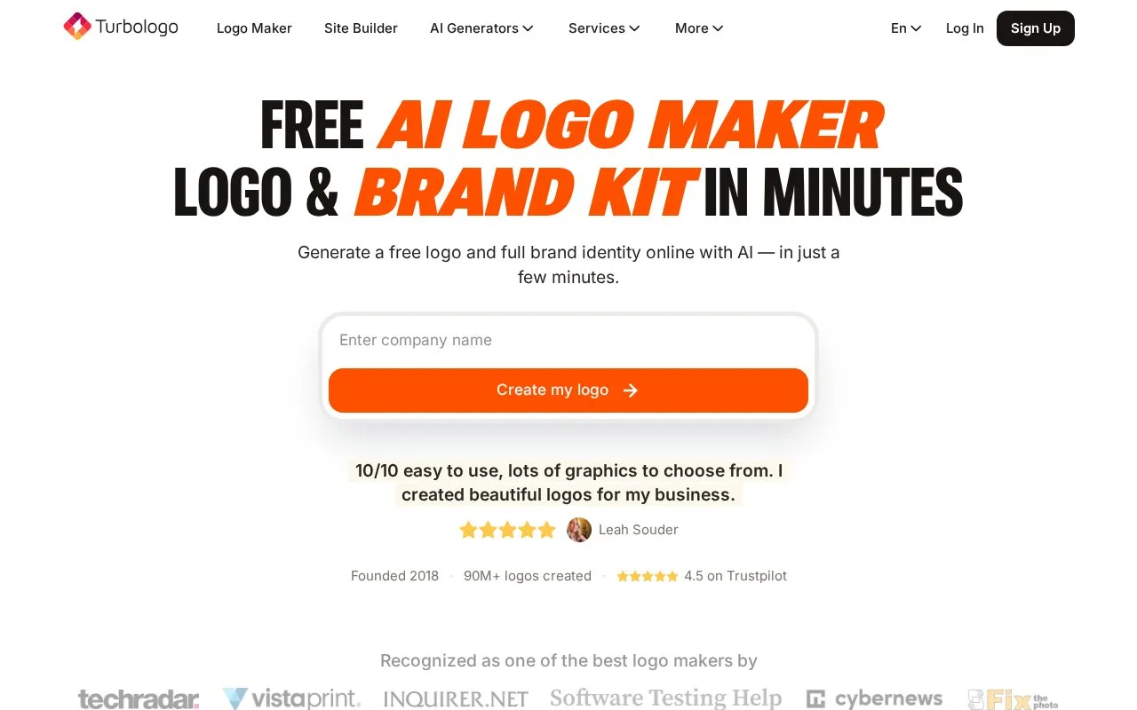 Screenshot of the Turbologo homepage