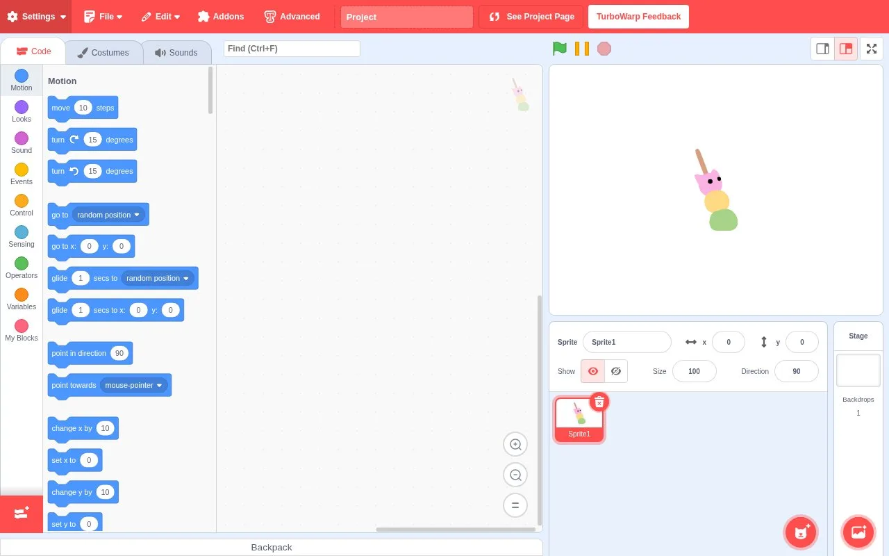 Screenshot of the TurboWarp homepage