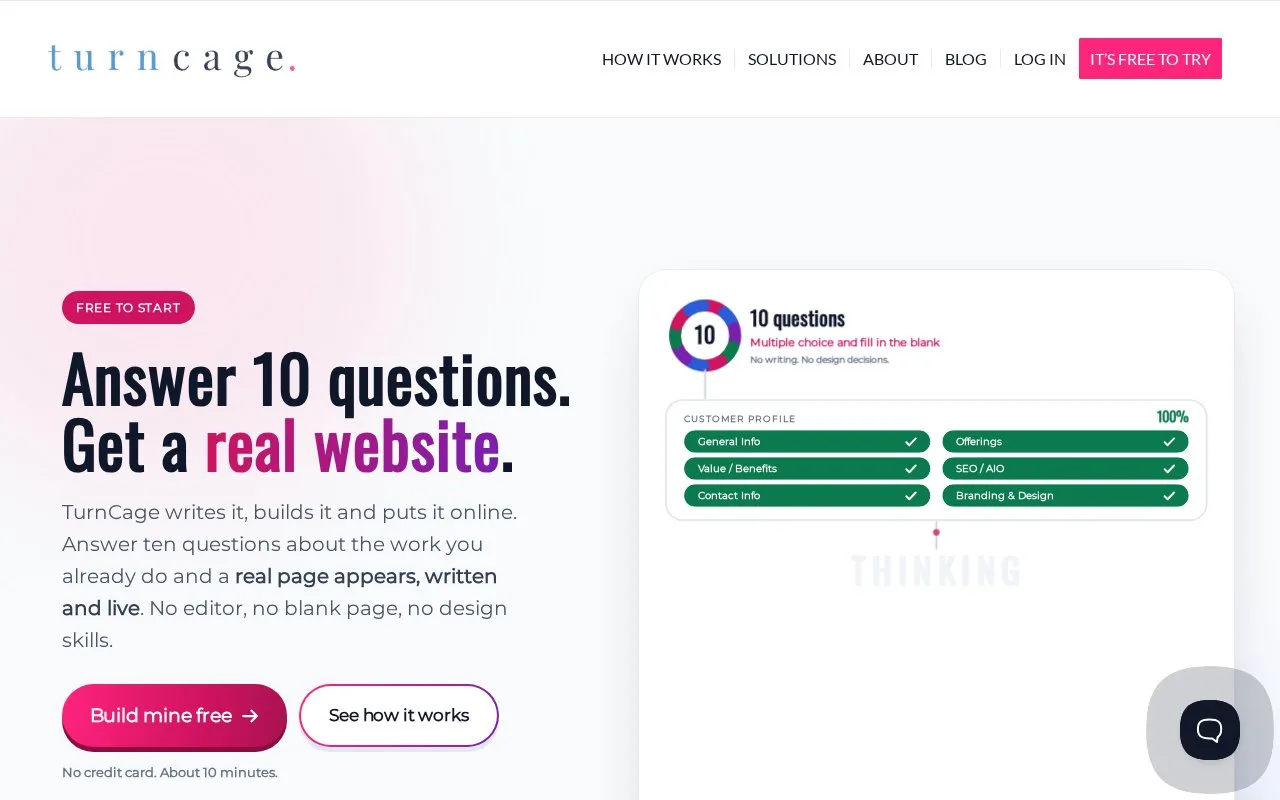 Screenshot of the TurnCage homepage